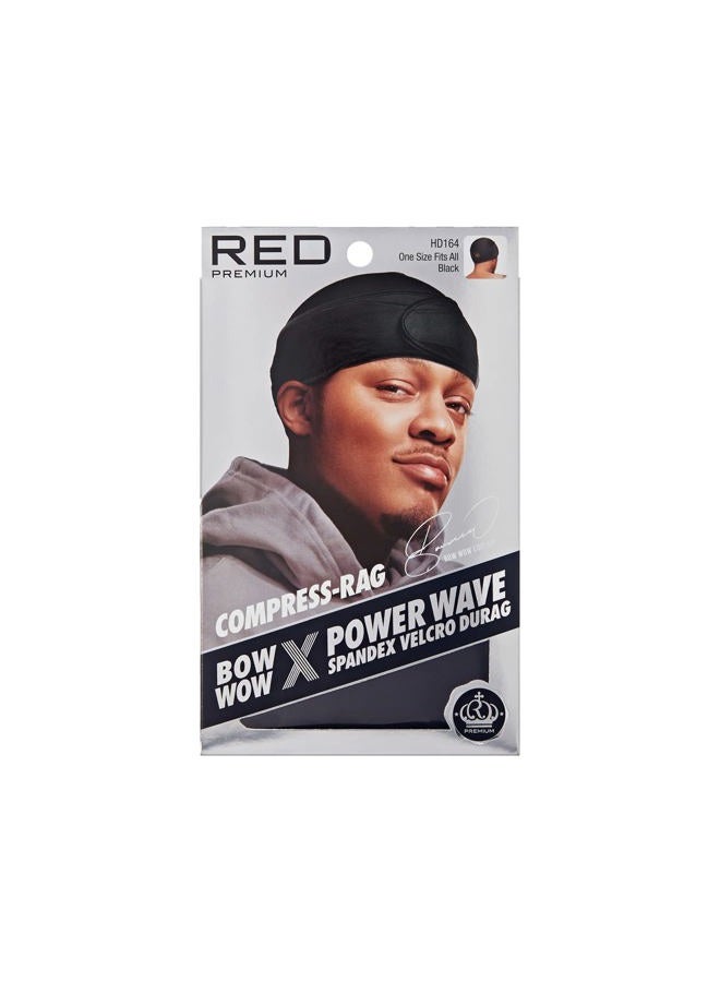 Premium Bow Wow X Power Wave Durag, 360 Wave Compression Cap for Men & Women, Adjustable Hook-and-Loop Strap, Stylish & Durable, Ideal for Locs, Braids, Finger Waves (Spandex - Black)