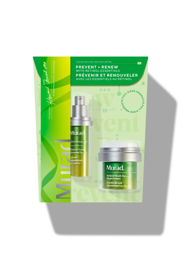 Murad Prevent + Renew Retinol Essentials Kit | Anti-Aging Skincare Set with Retinol Serum, Renewal Cream & Protective Moisturizer | Smooths Wrinkles & Supports Skin Renewal