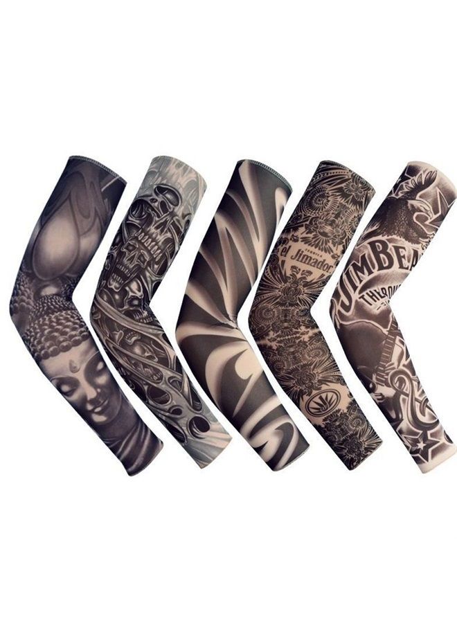 18.1x2.9x4.7" 5pcs Unisex Dark Set Elastic Slip on Fake Temporary Tattoo Sleeves Body Art Arm Sunscreen Cover up Stockings Accessories for Men and Women Outdoor Sport Cycling Driving Runnig Climbing