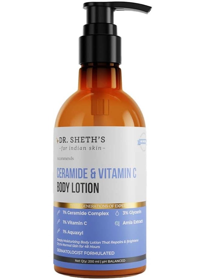 Dr. Sheth's Ceramide & Vitamin C Body Lotion | Deeply Moisturizing Body Lotion That Repairs & Brightens Skin | 200 ml