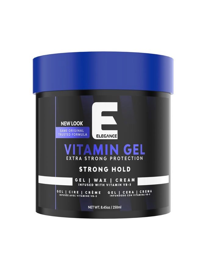 Elegance Vitamin Gel, 8.45 Oz, Infused with Vitamin Pro-VB-5, Strong Hold Gel, Maximum Hair Protection and Natural Long Lasting Shine