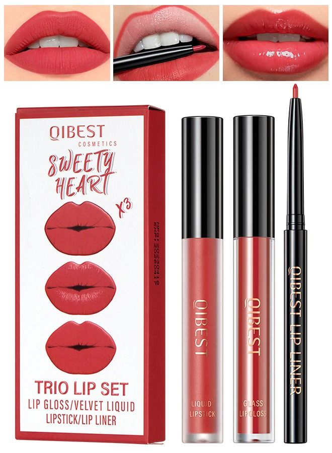 Matte Liquid Lipstick Lip Liner and Lip Gloss Set Long Lasting Waterproof High Pigmented Lip Colors Moisturizing Velvety Nude Lip Stain Make Up Gift Kit