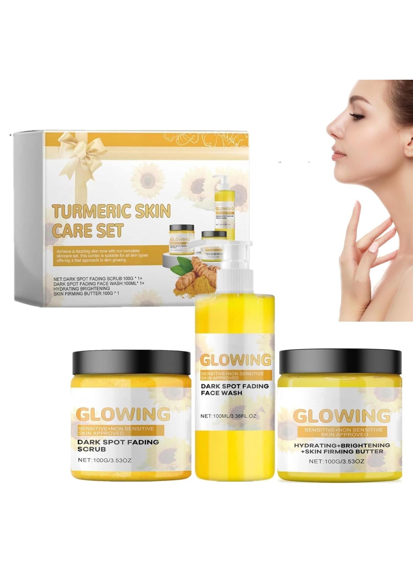 Turmeric Glow Combo Skincare Set,3 In 1 Turmeric Skincare Set,Glow Combo Skincare Set,Natural Exfoliation And Hydration Glowing Skin,For All Skin Types (1set)