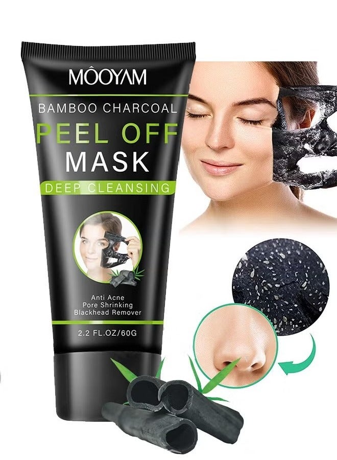 Bamboo Charcoal Blackhead Remover Peel Off Mask 60g for Nose and Face Purifies Pores Removes Dirt and Impurities for All Skin Types