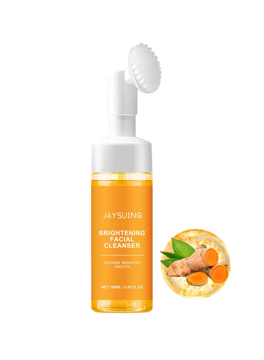 Turmeric Foaming Face Wash-Turmeric Foaming Facial Cleanser with Brush for Deep Cleaning Moisturizing to Reduce Blackhead, Antilacterial and Oil Control(1 Pcs 3.38FL.OZ )