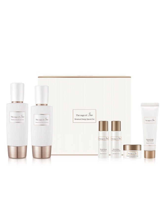 Spring Event Sooryehan THE SAGA OF SOO BOTANICAL ENERGY (360 ml / 12.17 Fl Oz) - Korean Skincare Gift Set by LG BEAUTY. Botanical Energy Boosting Toner, Balancing Moisturizer, Cream, Foam Cleanser.