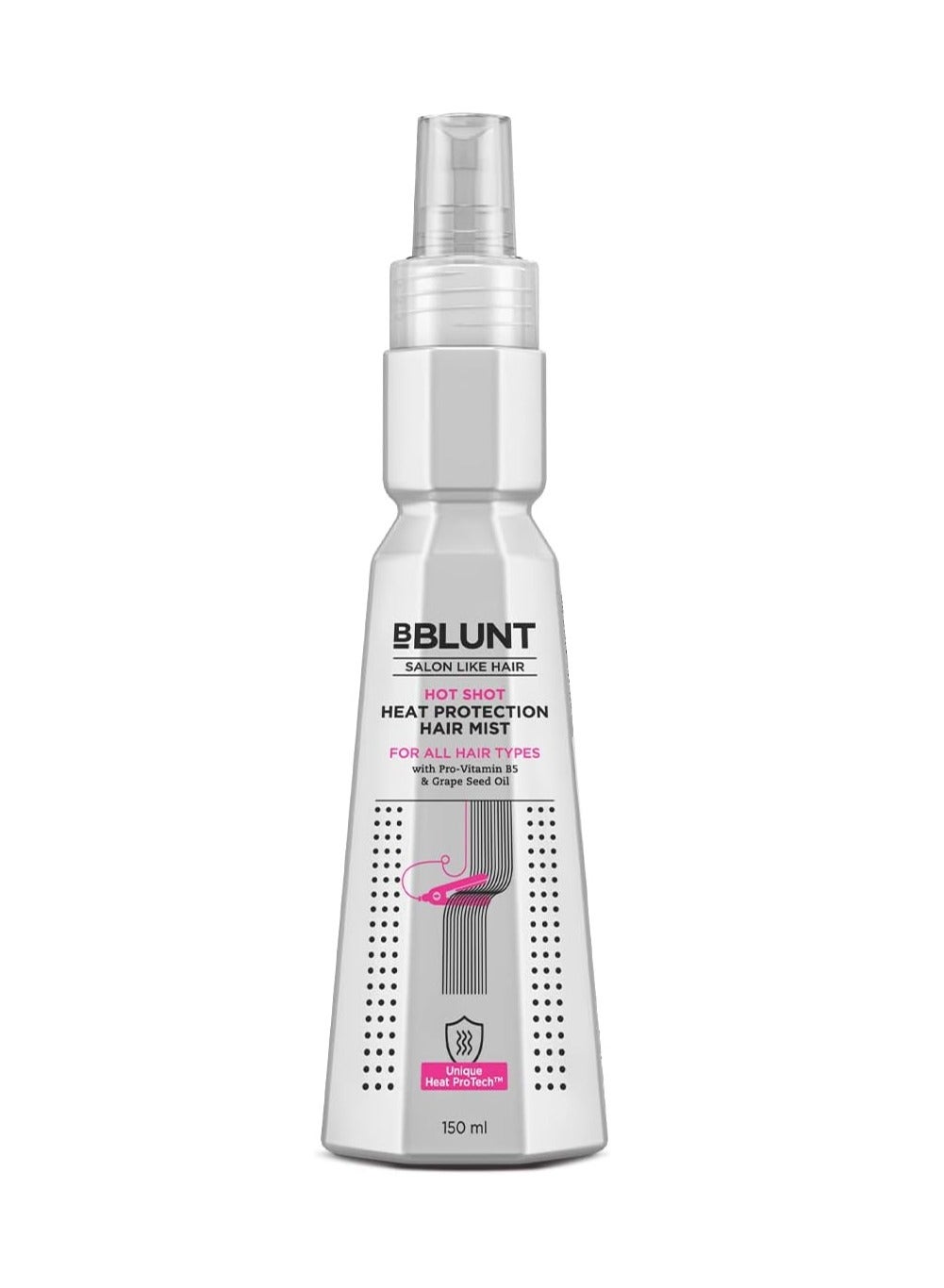 BBLUNT Hot Shot - Heat Protection Hair Mist - 150ml, No Sulphate, No Paraben, No SLS, with Grapeseed Oil & Provitamin B5