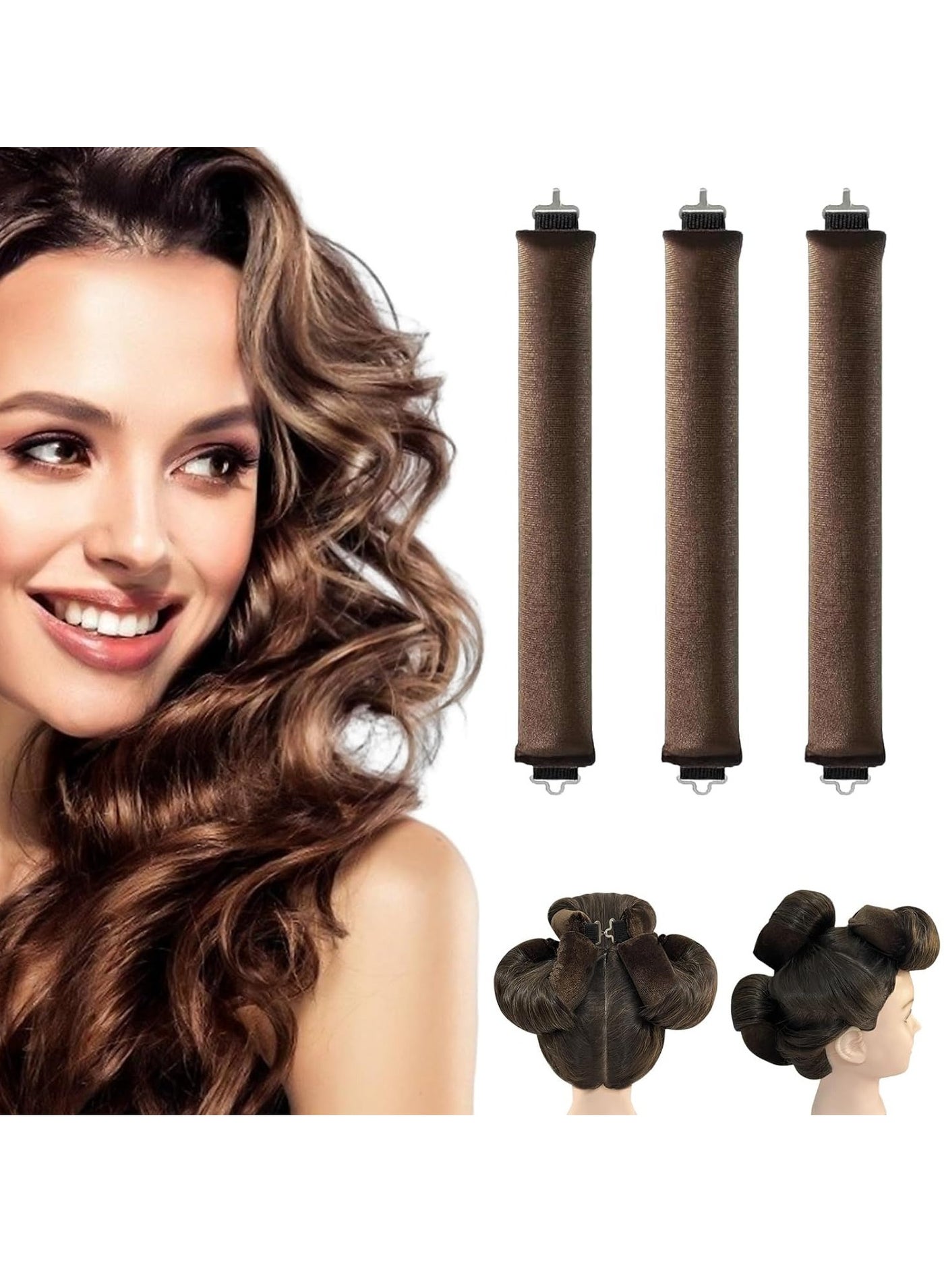 Overnight Heatless Curling Rods Set, Soft Flexi Rods for All Hair Types, Comfortable Sleep-In Curls, Easy to Use, Brown