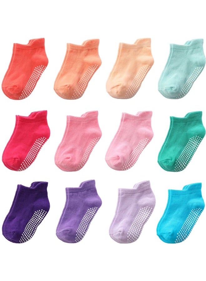 Non Slip Grip Ankle Baby Socks 12 Pack for Toddler Boys and Girls Kids,Infant Cute Cotton Baby Socks