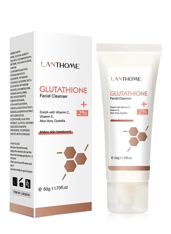 50g Glutathione Facial Cleanser Deep Cleansing Pore Facial Cleanser Tightens Skin Facial Serum Deep Cleaning Moisturizer Smooth Skin Body Cream Moisturizing Brightening and Whitening Face Cream