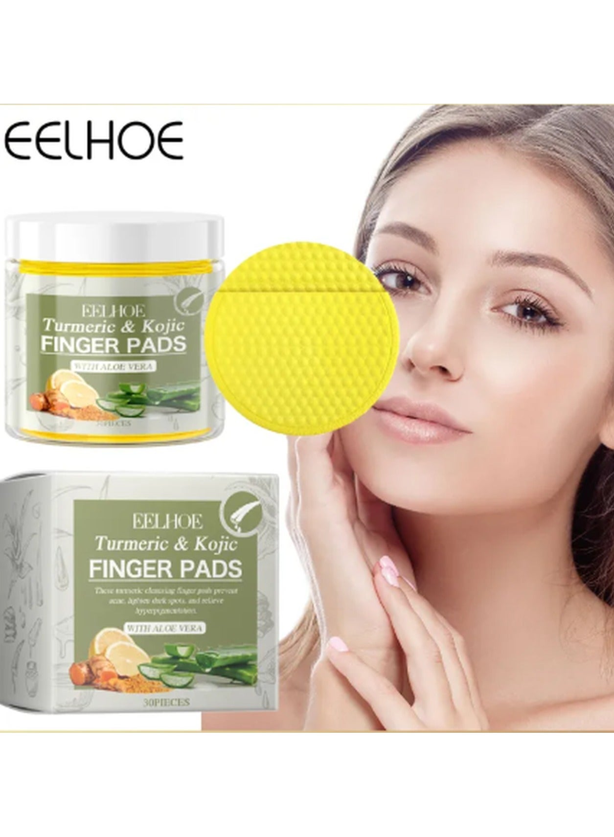 Turmeric & Kojic Acid Acne & Dark Spot Remover Finger Pads – Exfoliating Skin Brightening Pads for Acne Scars, Pigmentation & Smooth Skin (30PCS)