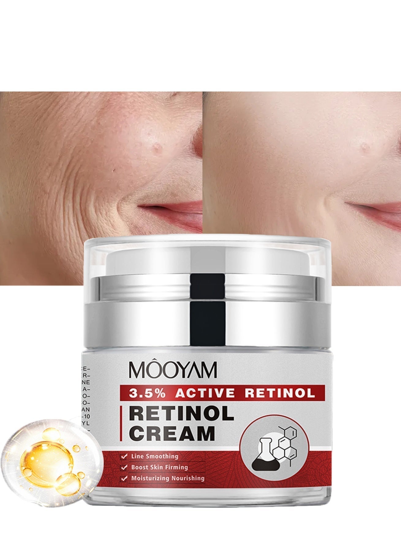 Retinol Cream for Face, Daily Face Cream with Hyaluronic Acid, Face Moisturizer for Dry Skin, Acne-prone, Sensitive Skin