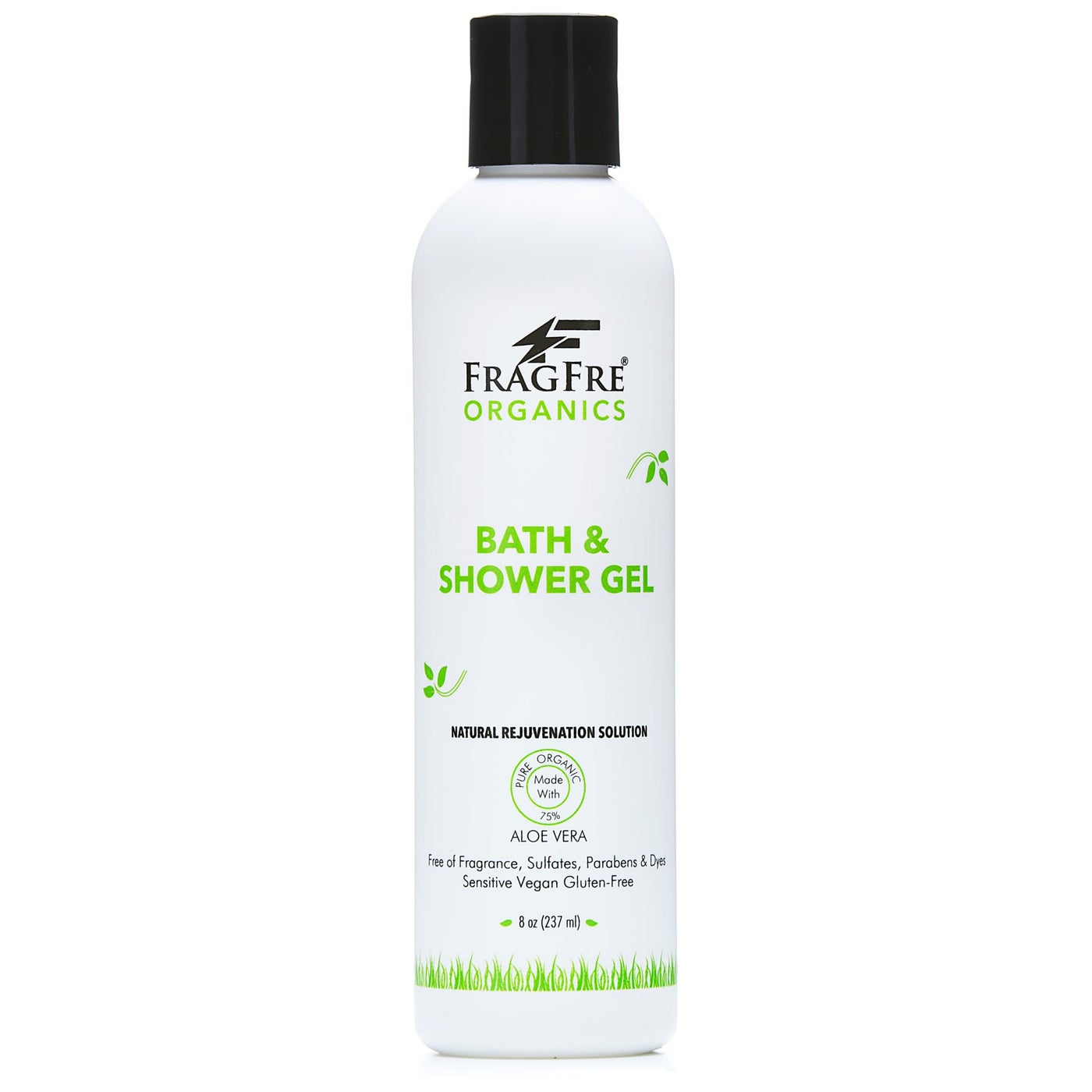 FRAGFRE Organic Shower Gel 8 oz - Fragrance Free Sulfate Free Parabens Free - for Normal and Dry Sensitive Skins - Gluten Free Vegan Cruelty Free - Organic Aloe Vera Bath Shower Gel - pure Natural
