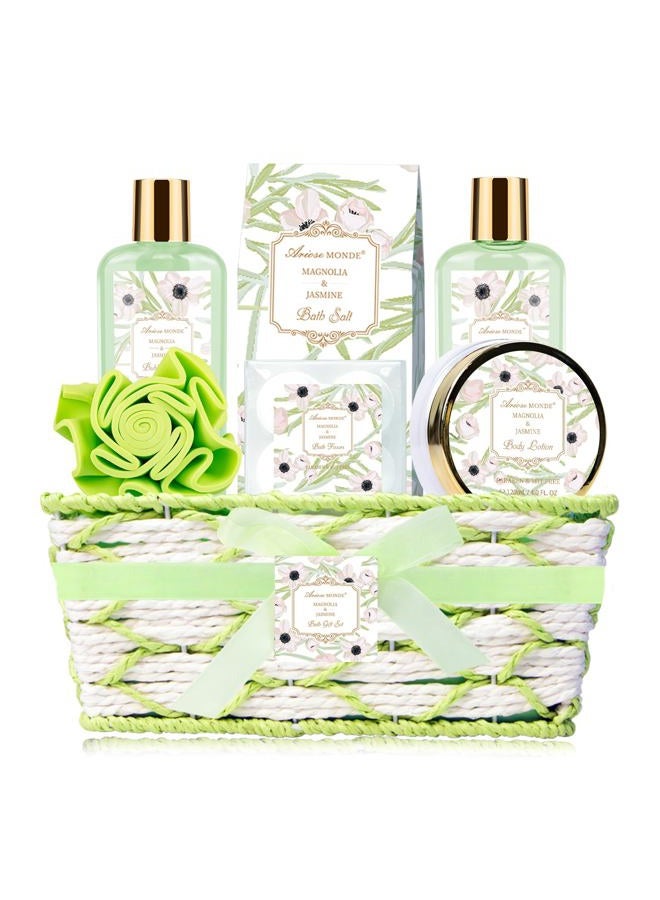 Spa Gifts for Women, Bath Sets, 7Pcs Spa Gift Set w/Shower Gel, Bubble Bath, Bath Salts, Bath Bomb, Body Lotion, Christmas Gifts for Women, Magnolia & Jasmine Bath Set