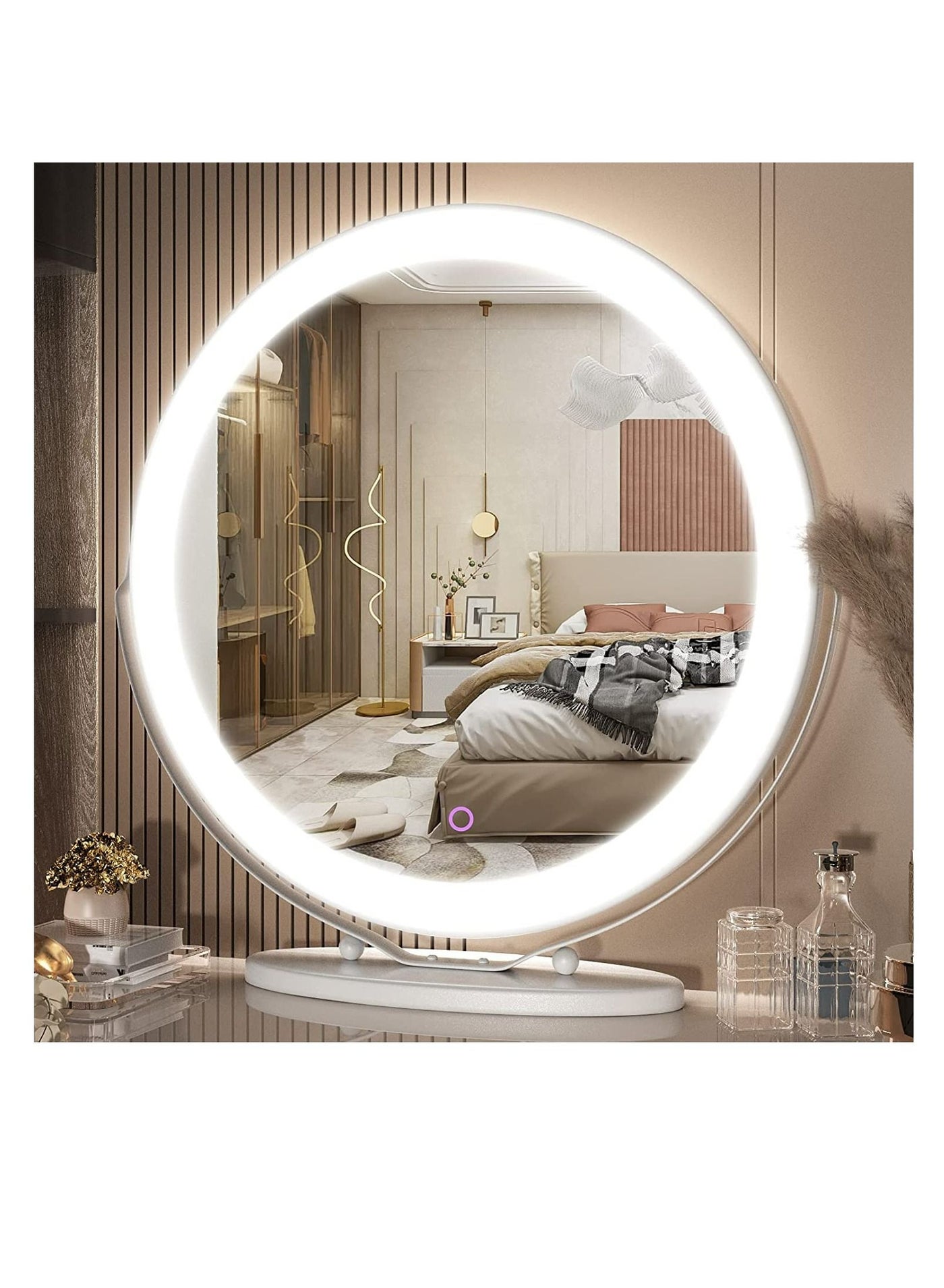 20 inch Large Vanity Makeup Mirror with Lights, 3 Color Lighting Modes | Round Lighted Up Makeup Mirror with Dimming LED