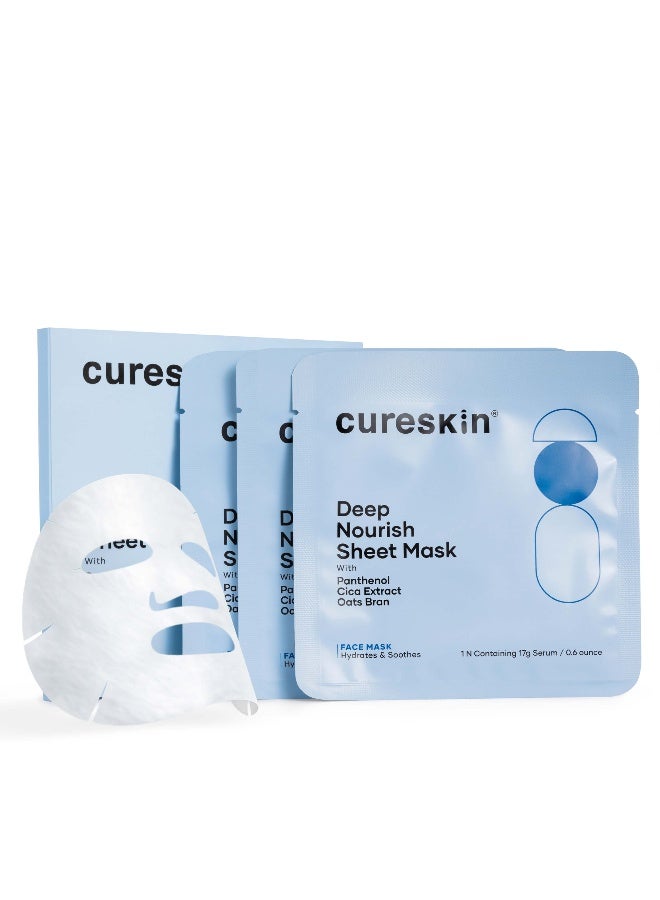Deep Nourish Hydrating Face Sheet Mask with Panthenol, Cica Extract & Oats Bran | Intense Moisture, Glow & Soothing Care | Pack of 3