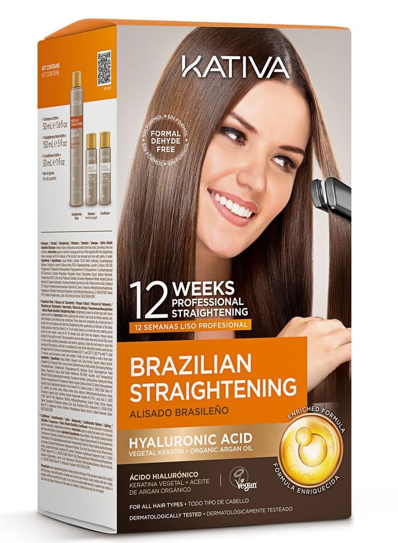 Brazilian Straightening Kit, 12 Weeks of Home Use Professional Straightening, with Organic Argan Oil, Shea Butter, Keratin & Amino Acids, for Straighter, Softer and Shinier Hair, All Hair Types