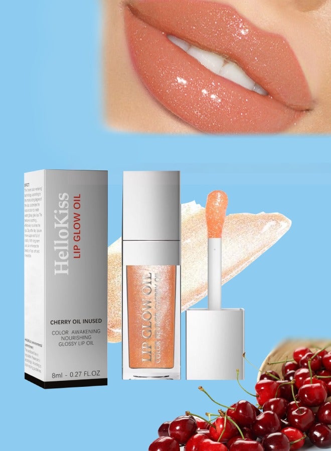 Lip Glow Oil Plumping Lip Oil Lip Gloss Nourishing Gloss Lip Balm Big Brush Head Non Sticky and Long Lasting Liquid Lip Gloss Lip Tinted for Lip Care and Dry Lips Hydrating Lip Glow Oil 08