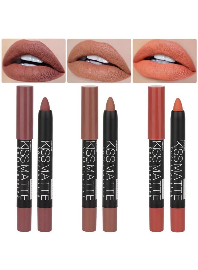 3 Colors Longwear Lipstick Pack Set, Matte Color Stick Ultimate Lip Crayon for Makeup Collection - Nourishing Waterproof Velvet Lipgloss Lip Stain (08# 17# 19#)