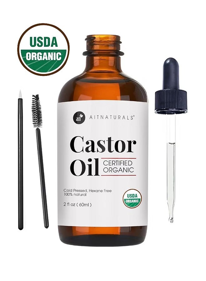 Organic Castor Oil 60ml Eyelash & Eyebrow Growth Serum | Nourishing Hair, Skin & Nail Treatment | Promotes Hair Growth & Conditions | Cold Pressed & Hexane free | 100% Pure & Hexane-Free