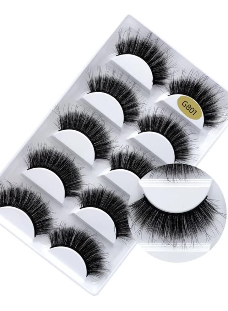 ORiTi False Eyelashes, 5 Pairs 3D Natural Fluffy Lashes, Hand-made Dramatic Thick Crossed Cluster Eye Lashes,Reusable Soft Long Lashes Pack for Makeup (G801)