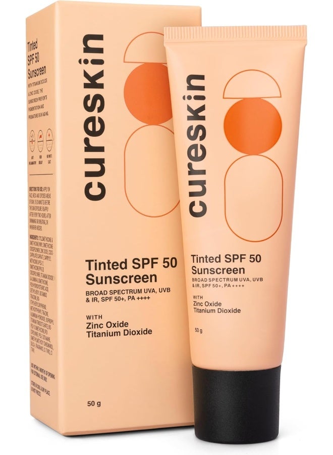 Cureskin Mineral Sunscreen Matte Finish Tinted SPF 50 PA++++ | Broad Spectrum Sun (UVA/UVB/IR) Protection with Titanium Dioxide, 50 g (Pack of 1)