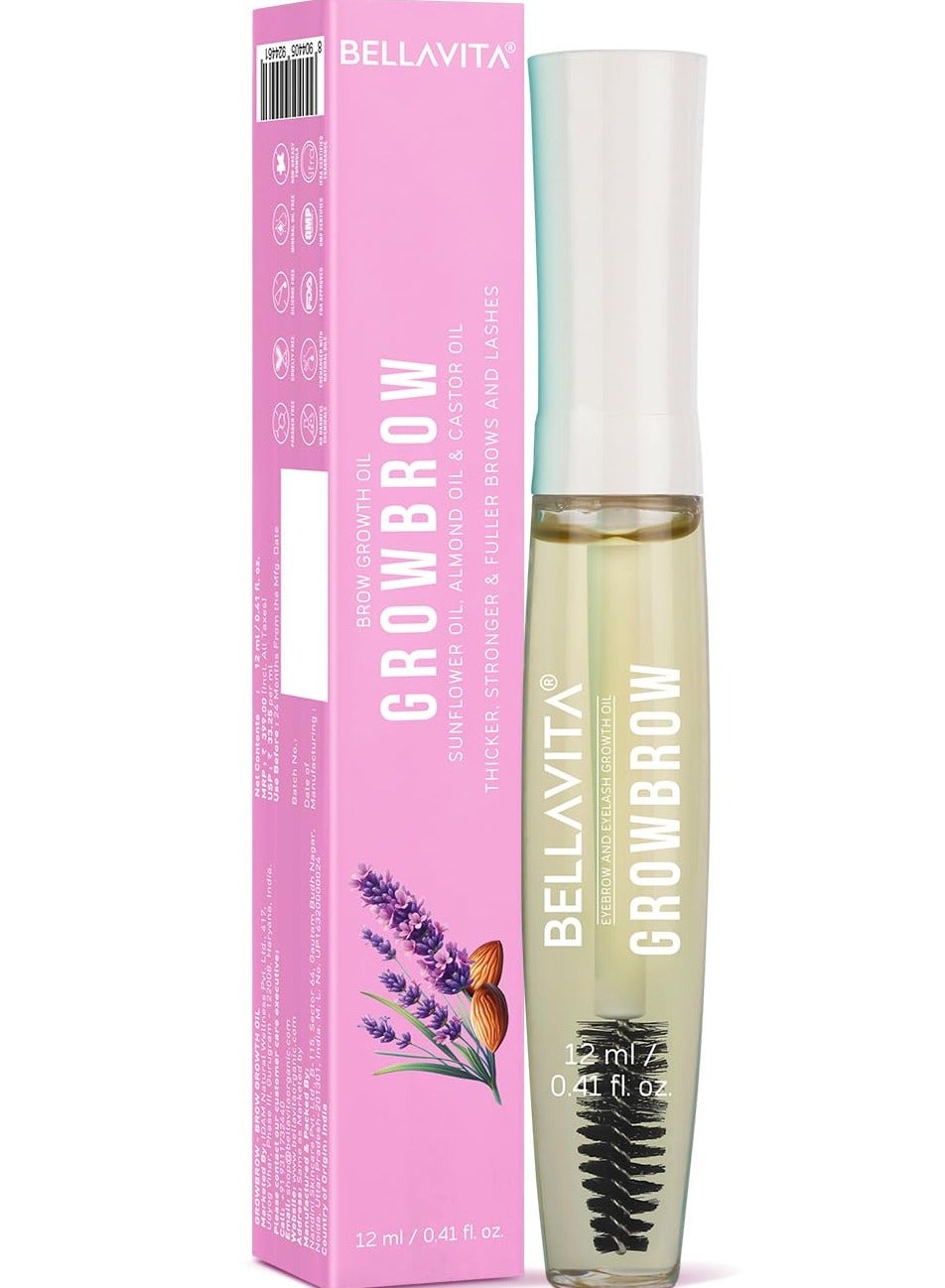 Organic Grow brow  Eyelash Lashes and Eyebrows Hair Growth  Volume Serum With Castor Onion Oil and Vitamin E  12 ML