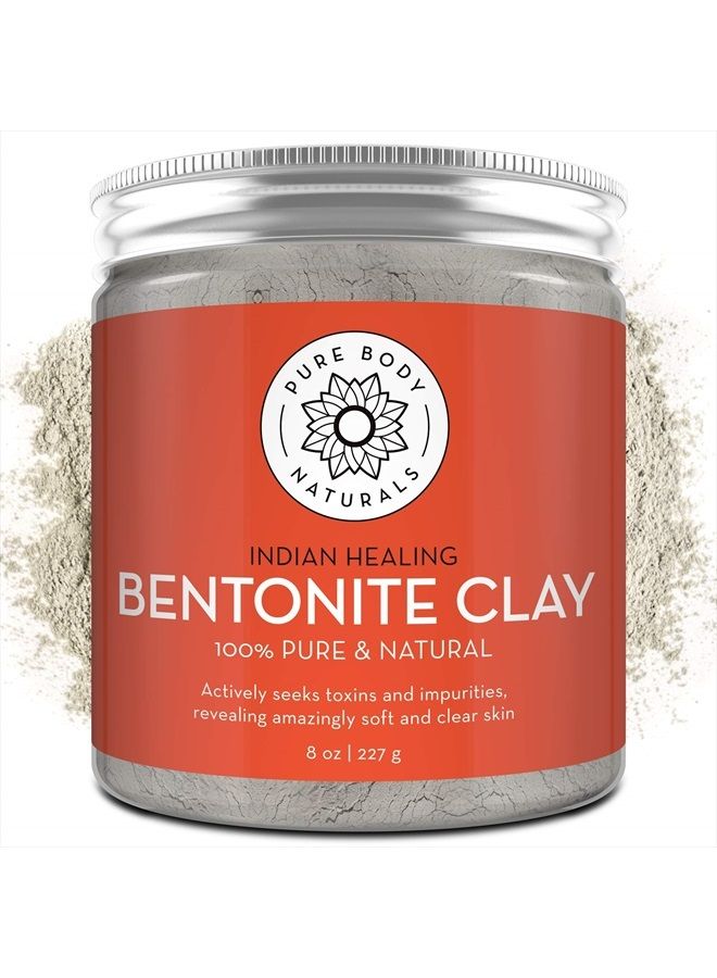 Pure Bentonite Powder for DIY Detox Bath & Facial Mask, Pure Indian Healing Clay for Burns, Mastitis, Inflamed or Chapped Skin (8.0 oz)