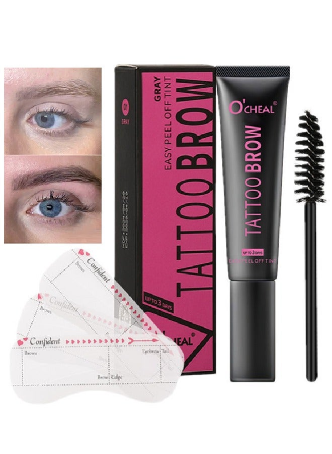 Tattoo Brow, Waterproof Long Lasting Peel Off Tattoo Eye Brow Gel, Semi Permanent Brow Tint, Last Up to 3 Days, Eyebrow Pencil for Fuller Defined Looking Brows（ GRAY）