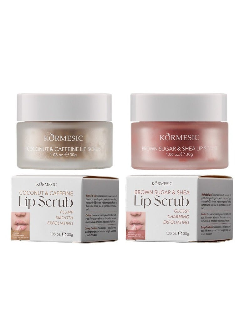 2-in-1 Lip Scrub Set - Coconut Caffeine & Brown Sugar Shea Butter 30g Each