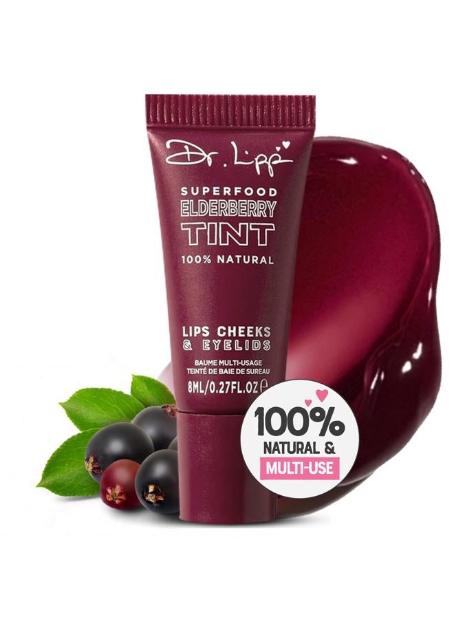 Dr. Lipp Superfood Lip Tint Elderberry 8ml – 4-in-ONE Ultra Moisturising Tinted Lip Balm, Lip Gloss, Cheek Blush & Glossy Eyeshadow – 100% Natural – Fragrance & Cruelty Free
