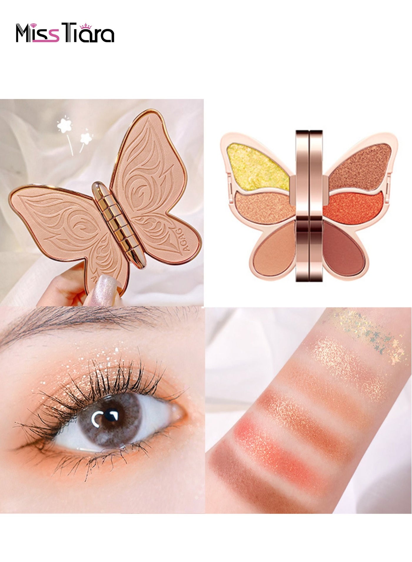6 color Butterfly Shape Eyeshadow Pearlescent Sequins Glitter Matte Natural Color Beginner Makeup EyeShadow Pallet for Girls