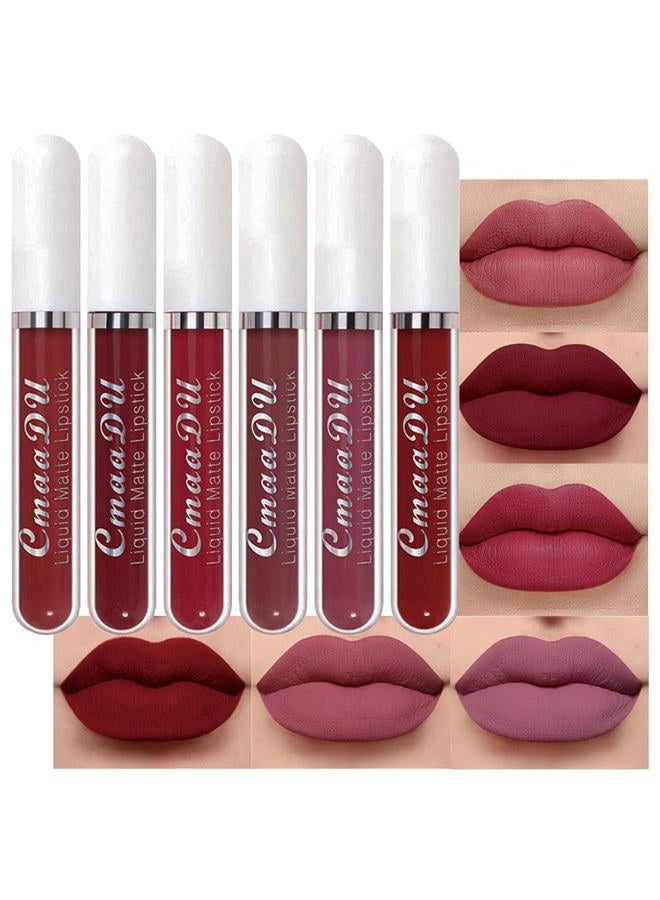 CmaaDu 6Pcs Lipstick Matte Liquid Lipstick Lipgloss Set for Women, Dark Plum Wine Rose Mauve Red Nude Pink labiales mate 24 horas originales matte larga duracion 24 Hour Lipstick A-02