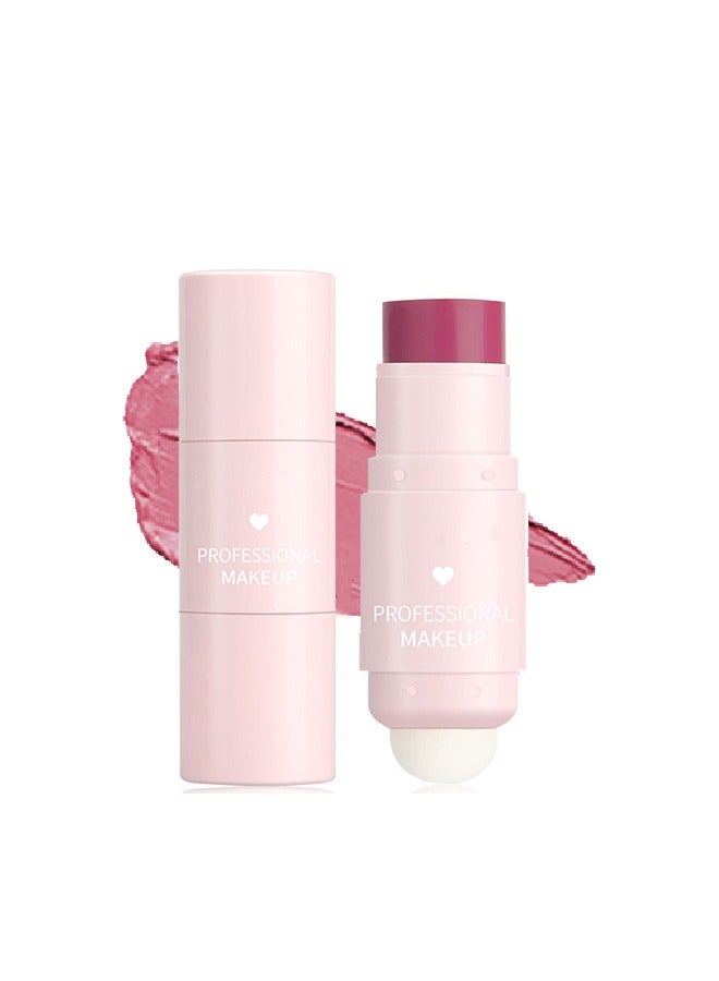 Creamy Texture Highlight Shadow Contouring Stick, Dual-ended Blush Stick With Sponge, Cream Contour Stick, 3-in-1 Cheek Blush & Lip Tint & Eyeshadow Moisturizing Lightweight Multi-Stick Blush(#103)