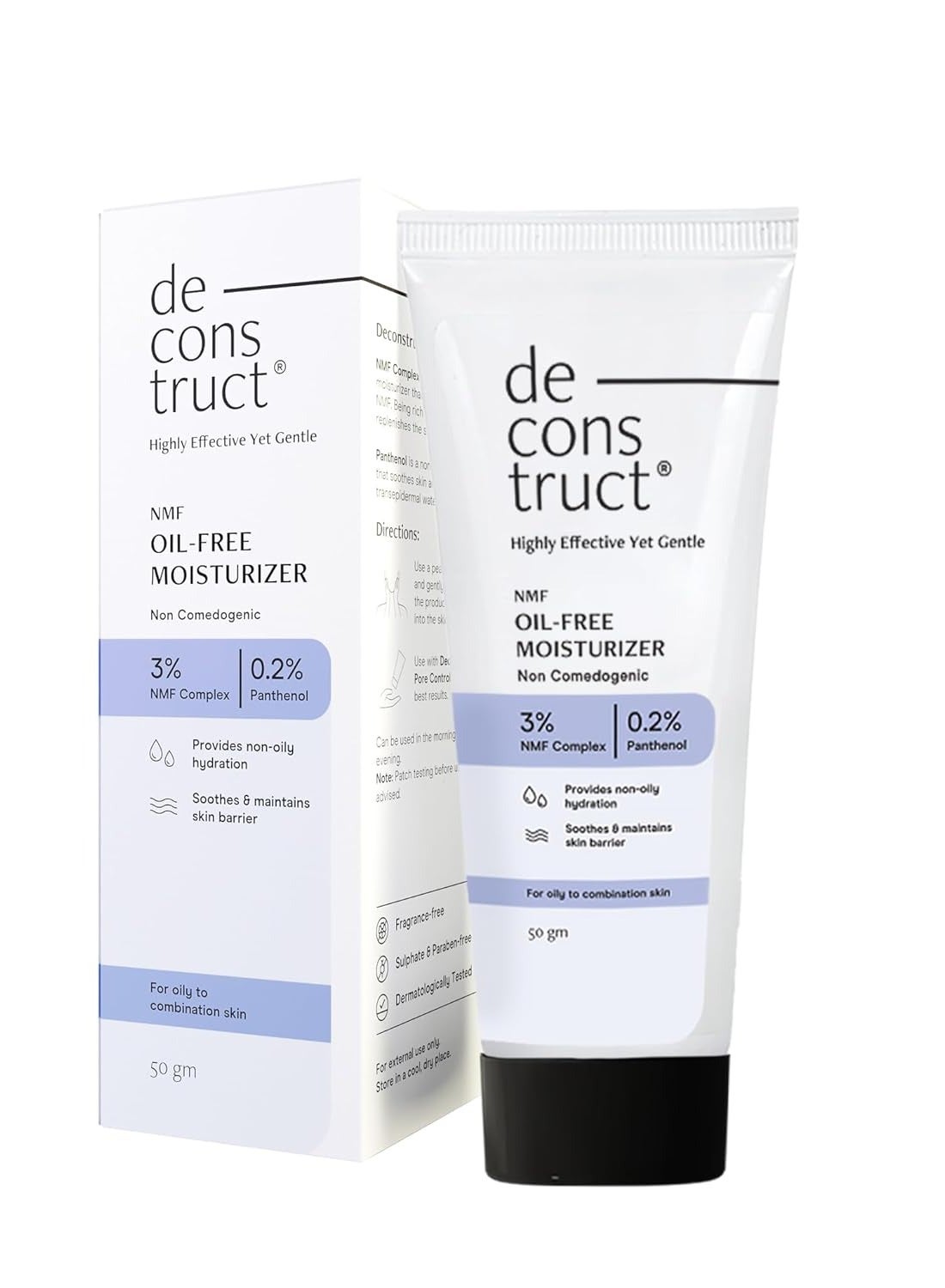 Deconstruct Oil-Free Moisturizer For Oily Skin | 3% NMF Complex + 0.2% Panthenol | Lightweight Gel Moisturizer | For Oily to Combination Skin | 50gm