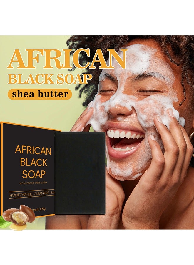 African Black Soap - Black Shampoo Bar for Dry Skin Pimples and Blackhead Hydrate Nourish and Clean Impurities with Coconut Olive Oil and Shea Butter Face and Body Wash Multi Use Soap 100