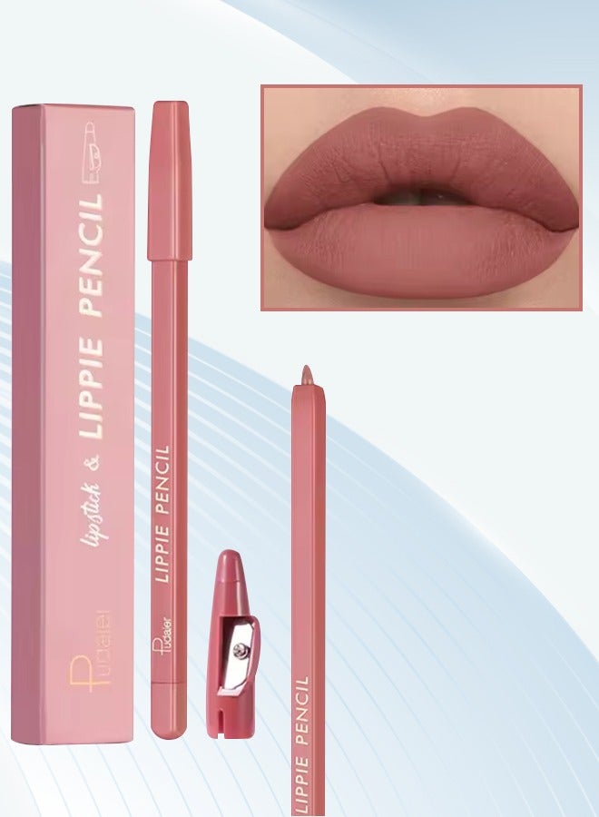 Lippie Pencil Lipstick with Sharpener Easy to Use Lip Makeup Soft Lipliner Pencil Lip Liner Pencil Matte Waterproof Long Lasting Lipstick Lip Contour Makeup Lip Set Full Color 07