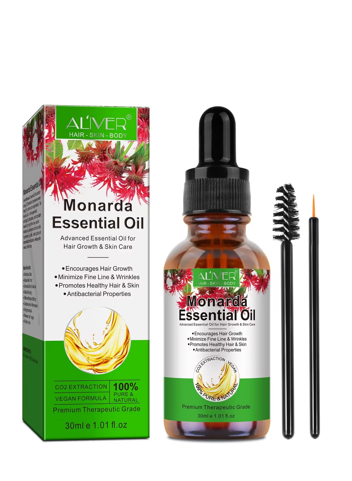 Monarda Essential Oil for Hair Growth 100% Pure Natural Co2 Extraction Monarda Essential Oil for Hair and Skin Reduce Fine Lines and Wrinkles Promotes Hair Eyelash Eyebrow Growth and Antibacterial Hair Oil 30ml