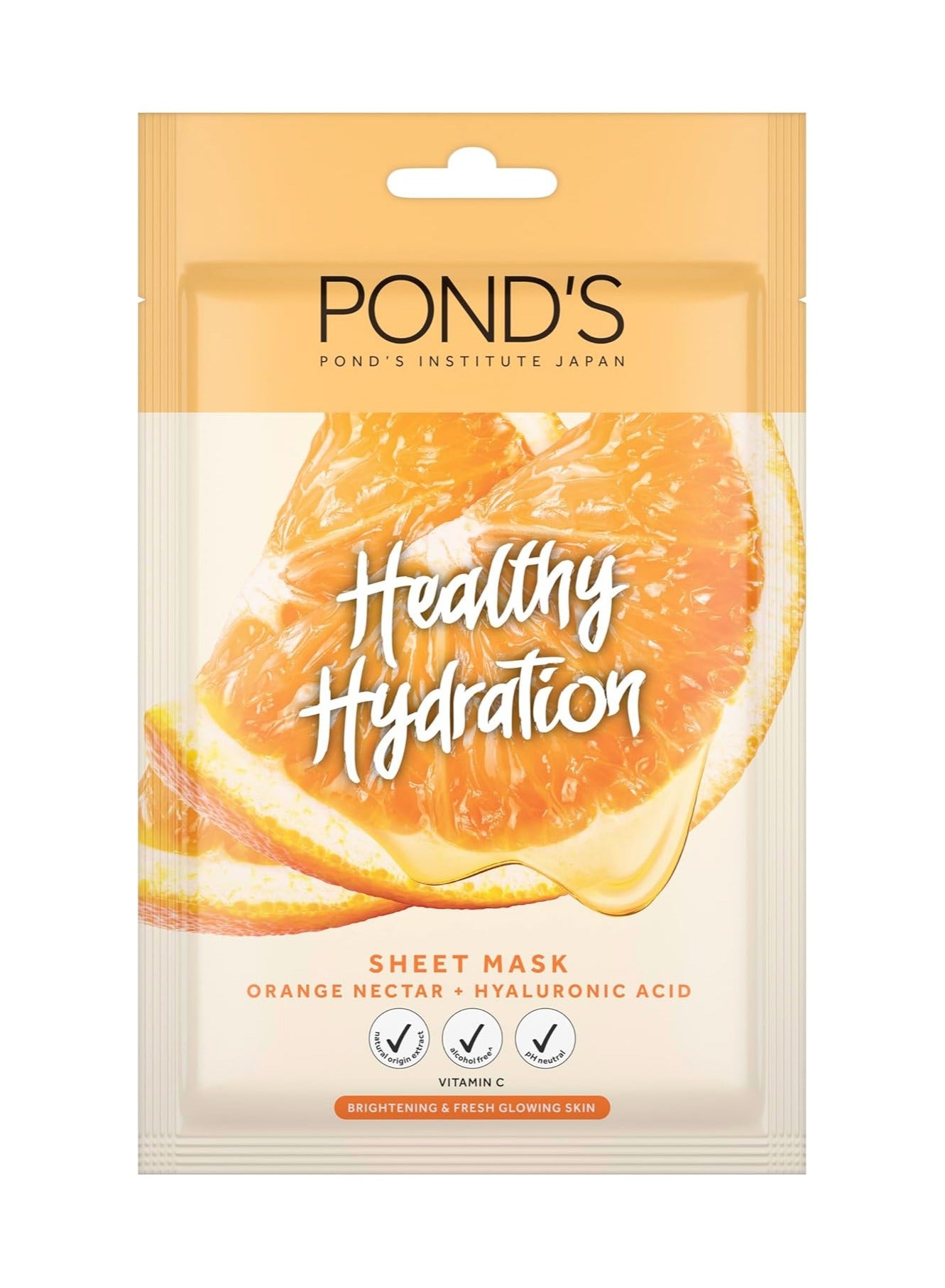 Healthy Hydration Sheet Mask for Bright, Fresh and Glowing Skin,with 100% Natural Origin Orange Extract, Hyaluronic Acid & Vitamin C, 25ml