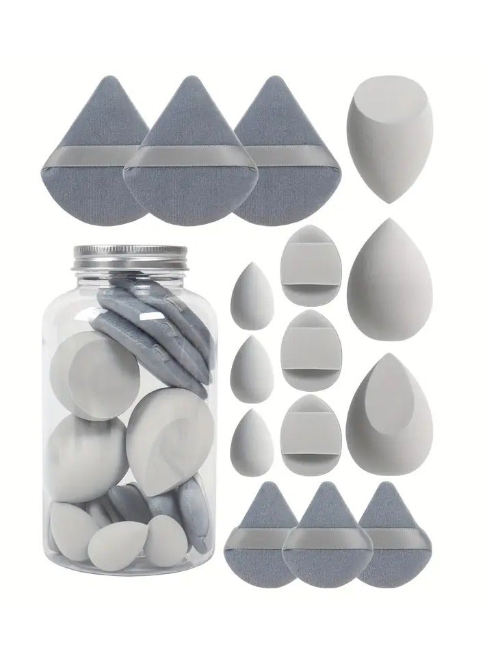 15-Piece Beauty Tool Set - Loose Powder Puffs, Mini Puffs, Beauty Sponges & Cushion Puffs, Ultra-Soft Velvet, Latex-Free, Suitable for All Skin Types