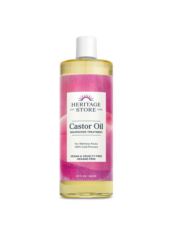 Castor Oil, Cold Pressed, Rich Hydration for Vibrant Hair & Skin, Bold Lashes & Brows, No Hexane (32 Fl Oz)