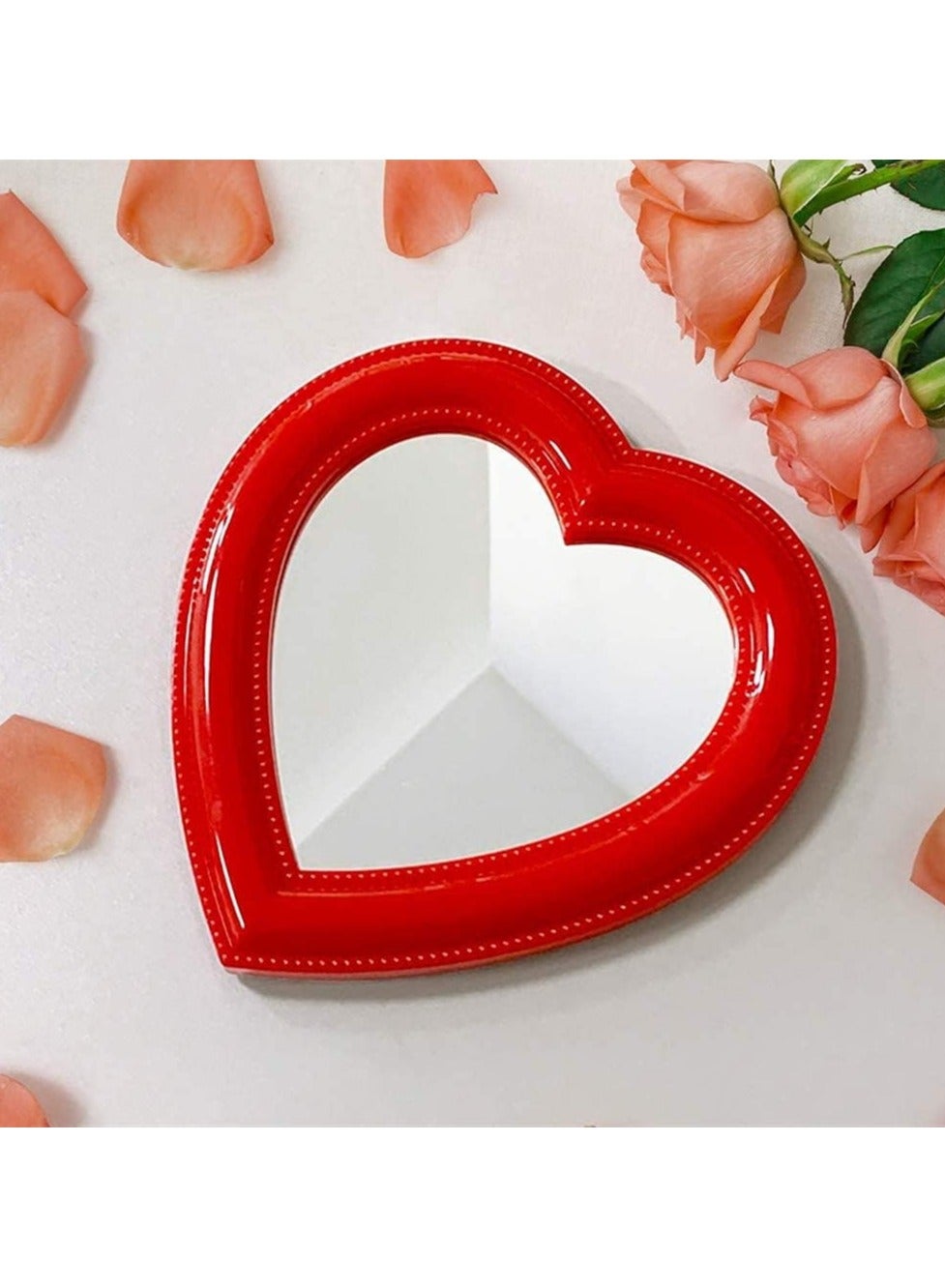 10.6inch Heart Shape Makeup Mirror, Bedroom Dressing Table Decoration (10.6'' Red)