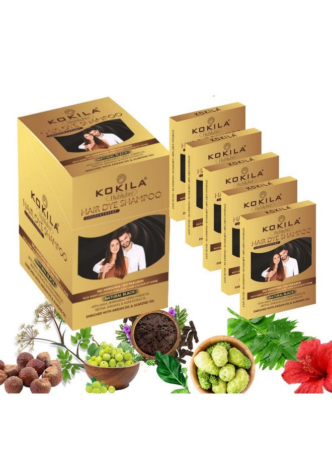 Unisex Hair Color Shampoo Sachet, Color In Just 5 Minutes, No Ammonia - No Paraben, Natural Black (25Mlx5 Sachets)