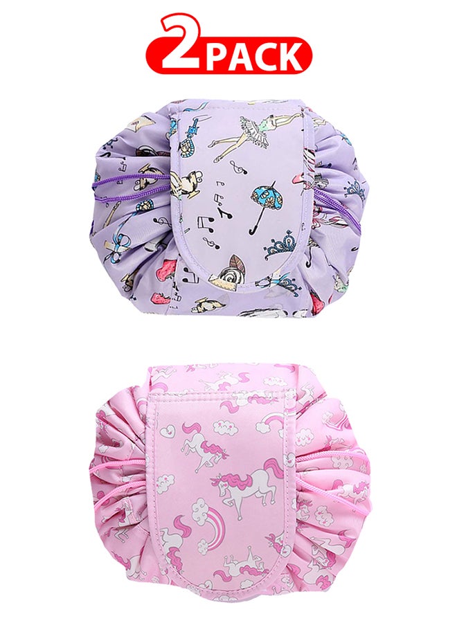 2 Pack Drawstring Lazy Cosmetic Travel Bag Women Makeup Bag for Travel and Household to Storing Cosmetics