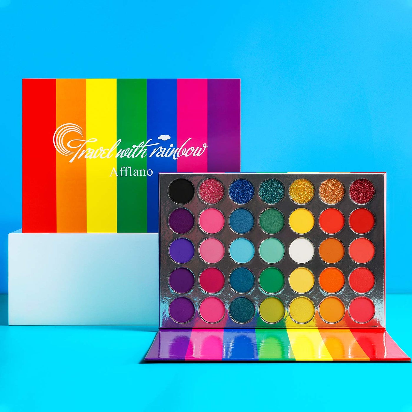 Afflano Neon Eyeshadow Palette Colorful High Pigmented, Bright Pride Day Makeup Rainbow Eyeshadow Matte Shimmer Glitter, Aurora Glow Neon in Dark UV Blacklight Makeup Eye Shadow Pallet