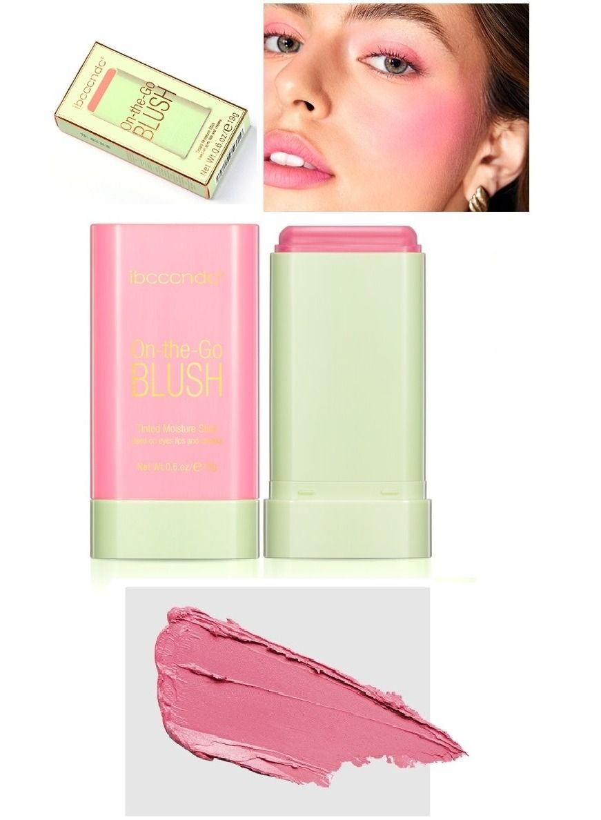 Multi Use On The Go Makeup Blush Stick Solid Moisturizer Stick Shadow Lips and Cheek Blusher Waterproof Peach Creamy Makeup Blush 19g