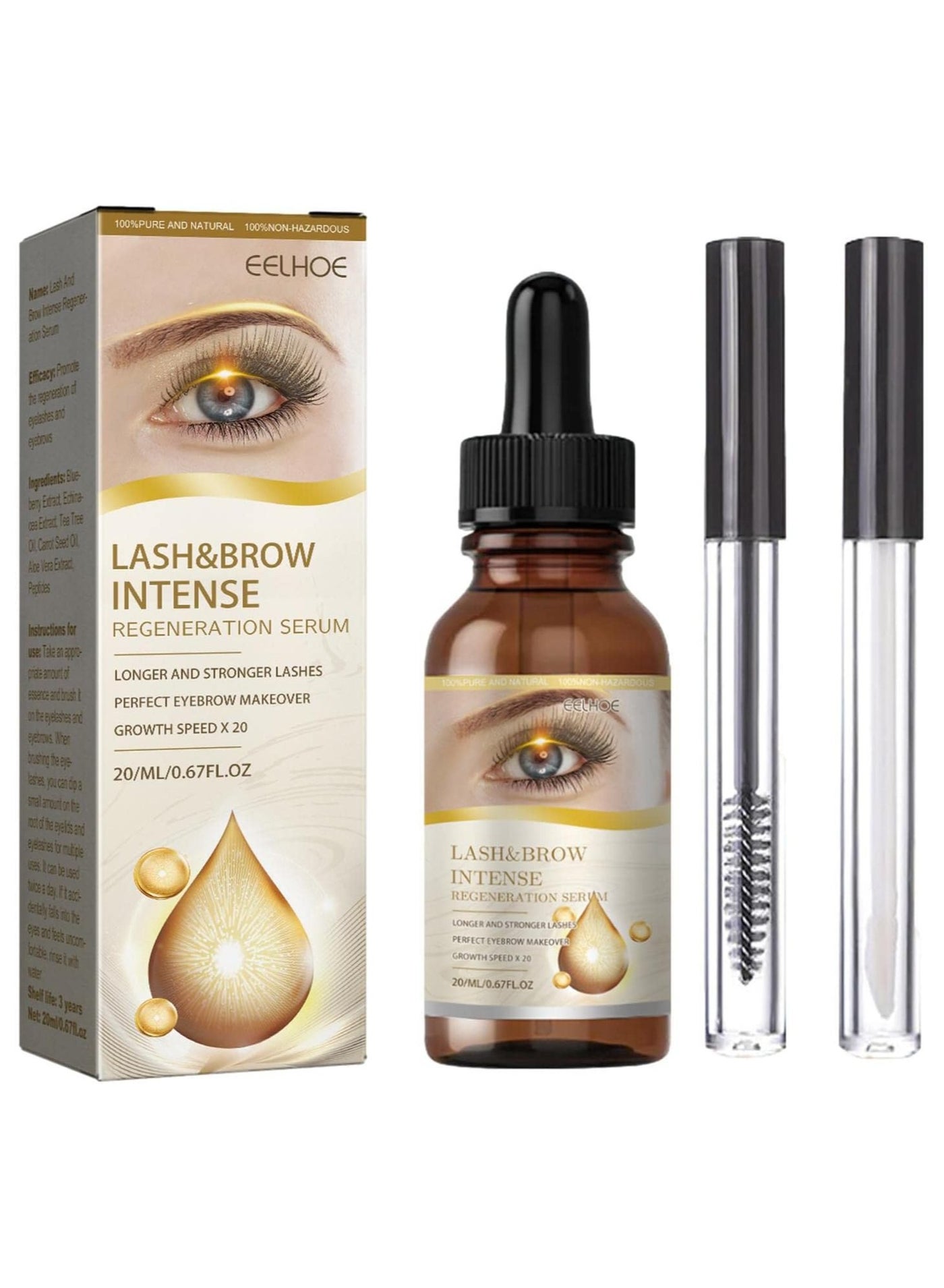 Lash & Brow Intense Regeneration Serum, Eyelash Growth Serum and Eyebrow Enhancer for Thicker Eyelashes, Stimulates…