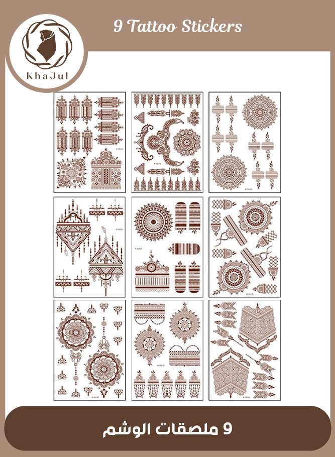 9-Piece Henna Hand Waterproof Temporary Semi-Permanent Stickers