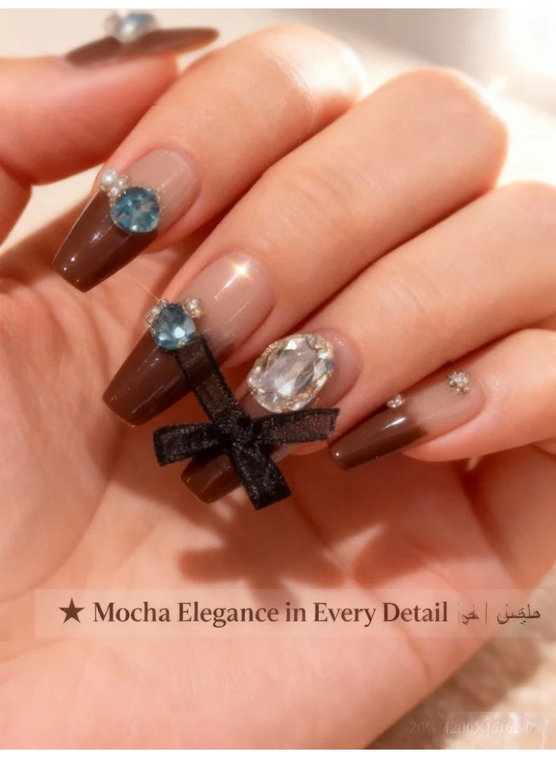 [10PCS Handmade Luxury Press-On Nails] 3D Sculpted Gel Design | No UV Lamp Required | Velvet Gift Box | Effortless Elegance Anywhere