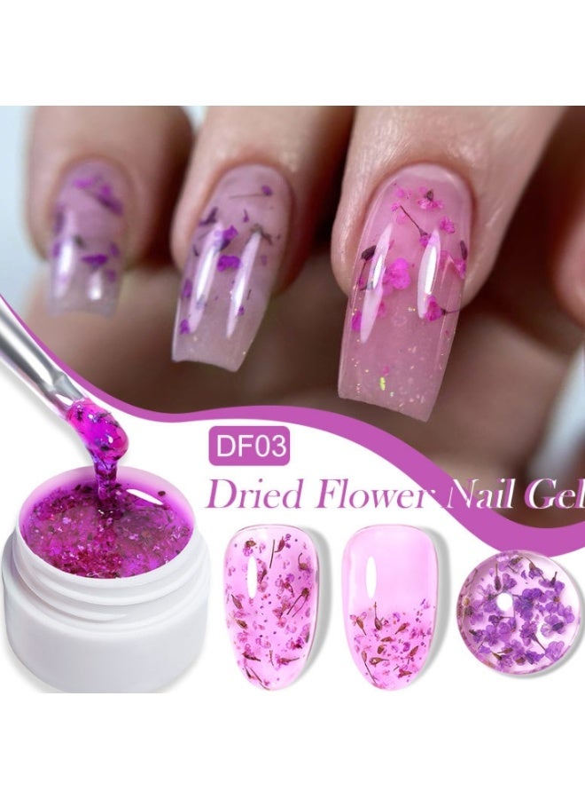 Dried Flower Nail Polish Natural Glitter Flower Gel Nail Polish Soak Off UV LED Nail Varnish Decoration Manicure Nail Art Design Purple